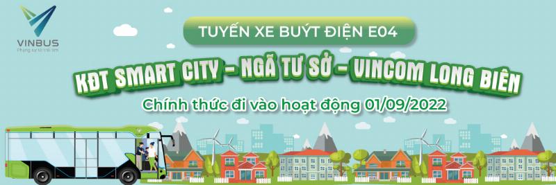 Bản đồ minh họa lộ trình E04 VinBus với các điểm dừng chính nối Vinhomes Ocean Park đến bến Long Biên