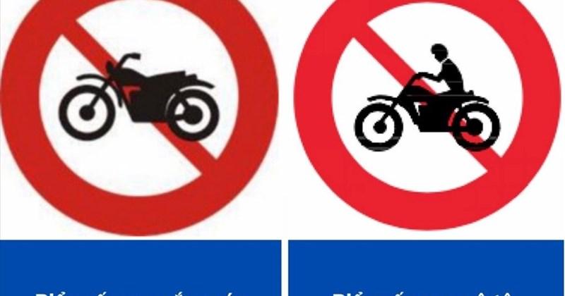 Hình ảnh so sánh các biển báo cấm phương tiện: biển cấm xe máy, biển cấm ô tô, biển cấm xe tải, biển cấm xe đạp.